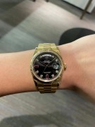 劳力士118238 ROLEX DAYDATE星期日历型 36mm表径 元首表带 18K黄金材质 黑盘钻刻+69红宝石绝版盘面 16年全套 