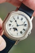 23年全套附件 DANIEL ROTH 丹尼尔·罗斯 368.X.60系列 表径38X41相当圆形40mm 手动机械表 18K白金 原镶钻石 月相功能 动能显示 原价50万左右  原始品99新 现在好价出
