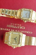 SANTOS DE CARTIER 卡地亚山度士2960，自动机械 29X41mm表径 整表18K黄金 原镶钻 无字天书面 盘面自然氧化 腕周190mm 整表139克 全贵金属原钻的山度士存量很少 可遇不可求