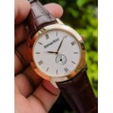 18K玫瑰金 爱彼Jules Audemars系列 15165OR 布纹面 手动机械男表，表径：39MM，参考公价：228000元，成色：99新，附件：单表